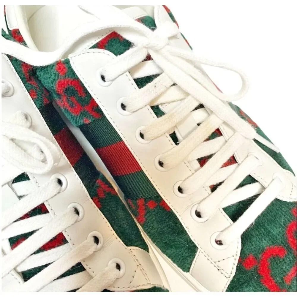 Gucci Ace GG Logo Terry Cloth Green Red Velvet Men’s Sneakers Size Gucci Size 8 - Picture 8 of 13